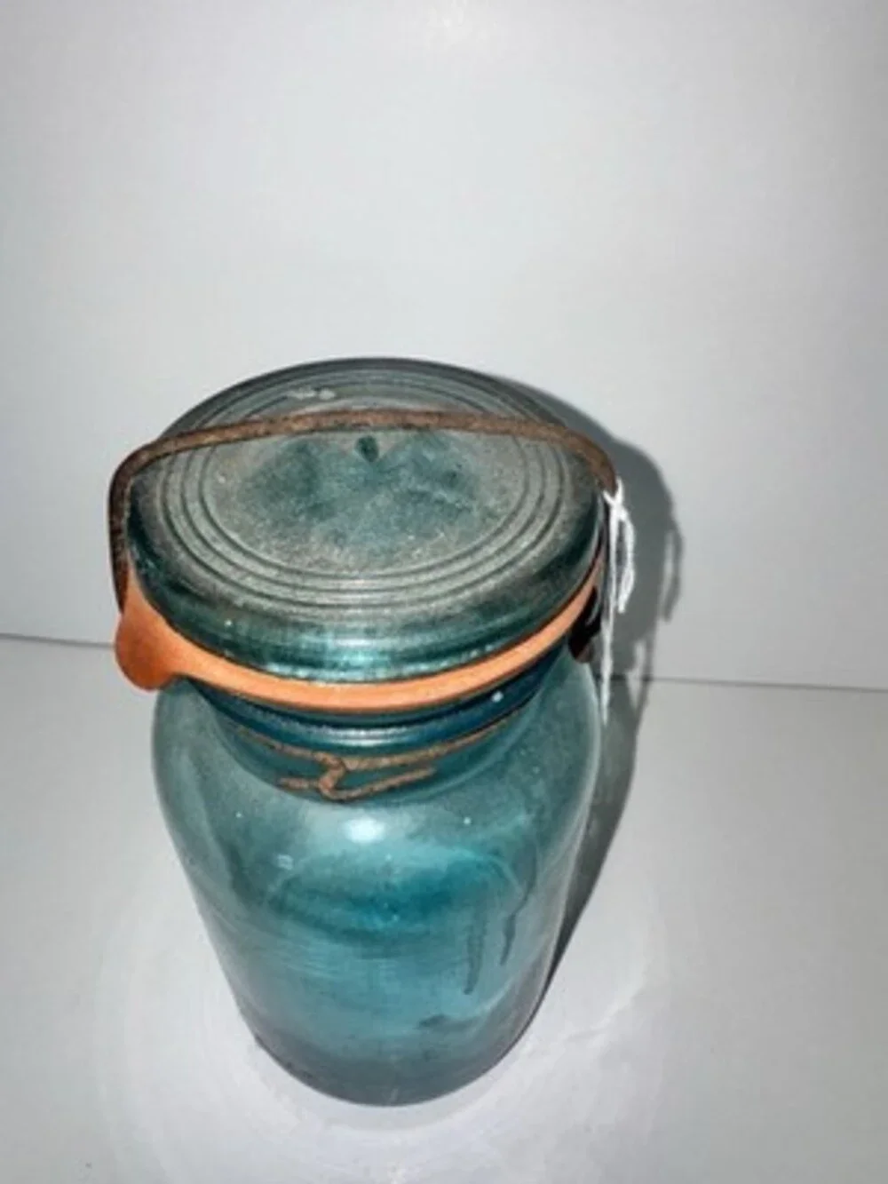 Vintage McDonald New Perfect Seal Aqua Blue Glass Quart Canning Jar W/Lid